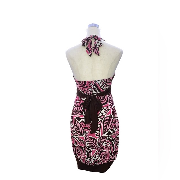 Speechless Brown And Pink Abstract Design Backless Halter Dress - Picture 2 of 5